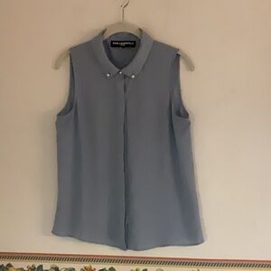 Karl Lagerfeld Blouse Sleeveless Button Up w/Pearl Accents, Size S, Light Blue